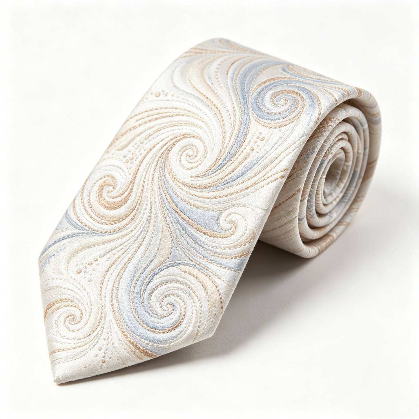 Cream Blue Spiral Swirl Necktie
