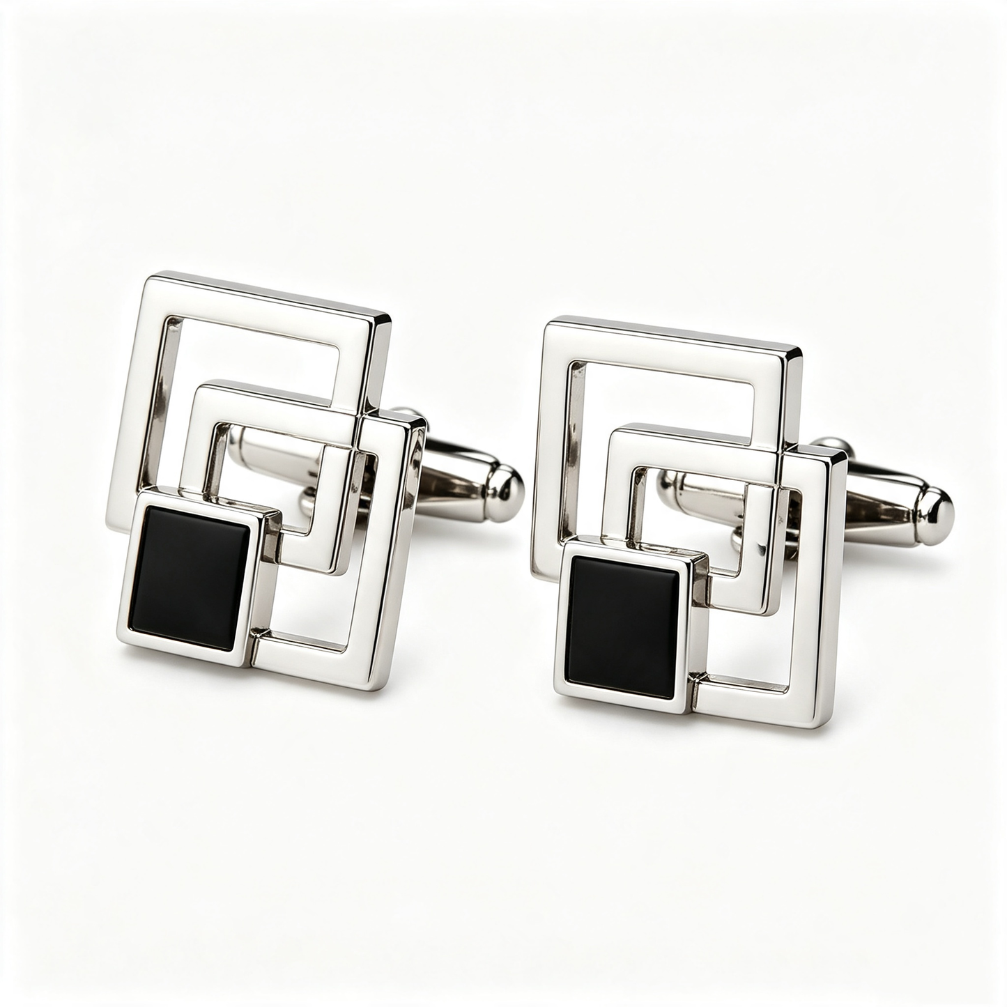 Interlocking Square Black Inlay Mens Cufflinks