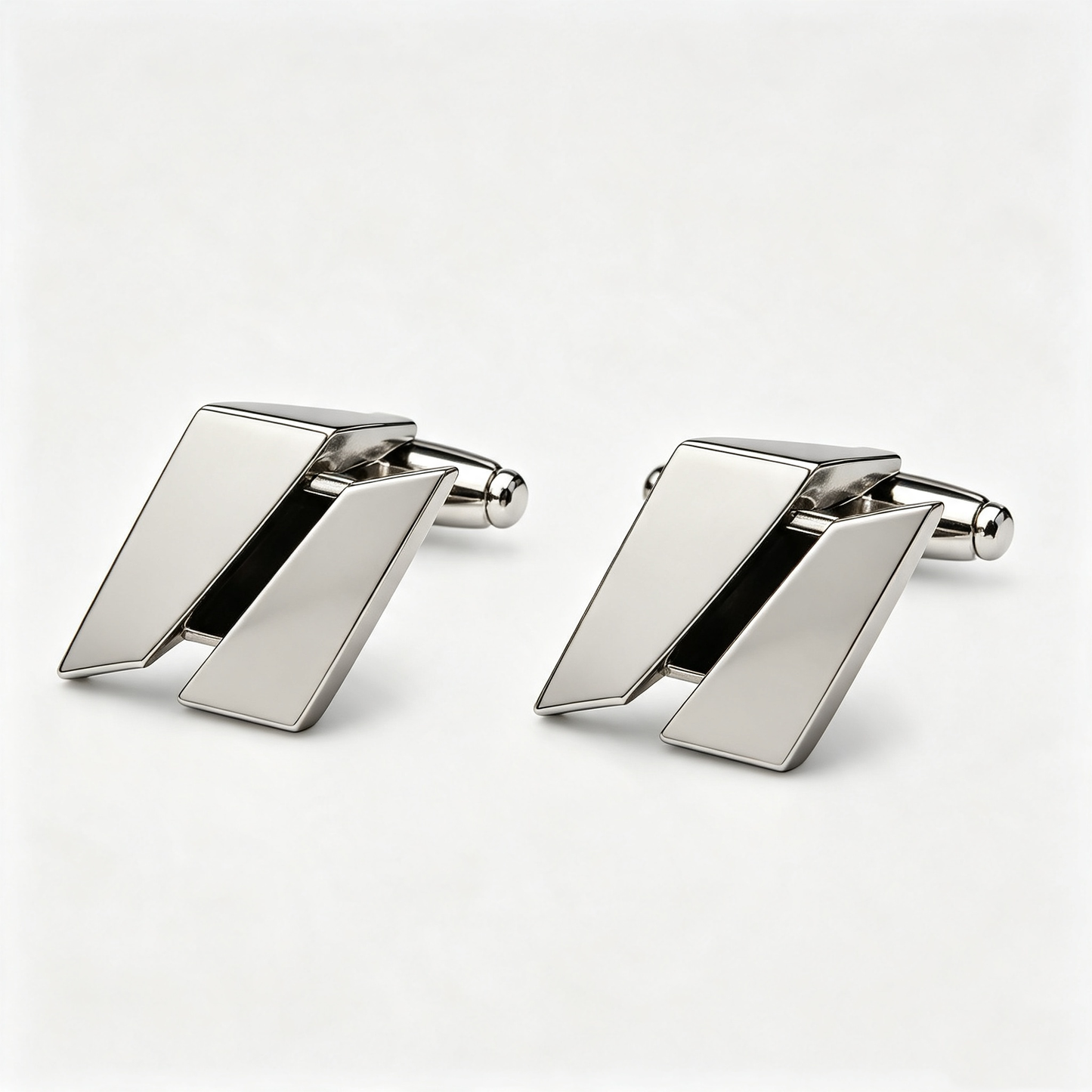 Angular Split Silver Tone Mens Cufflinks
