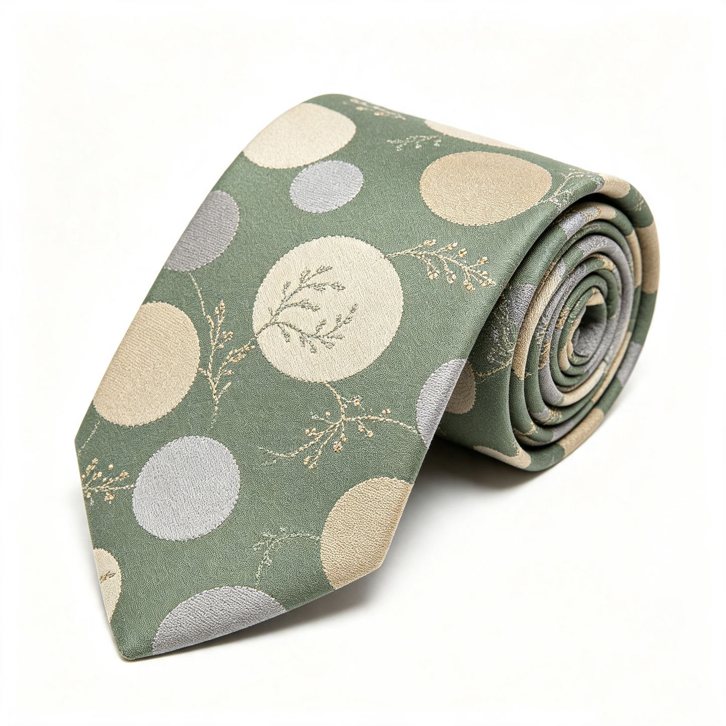 Sage Green Circle Botanical Accent Necktie