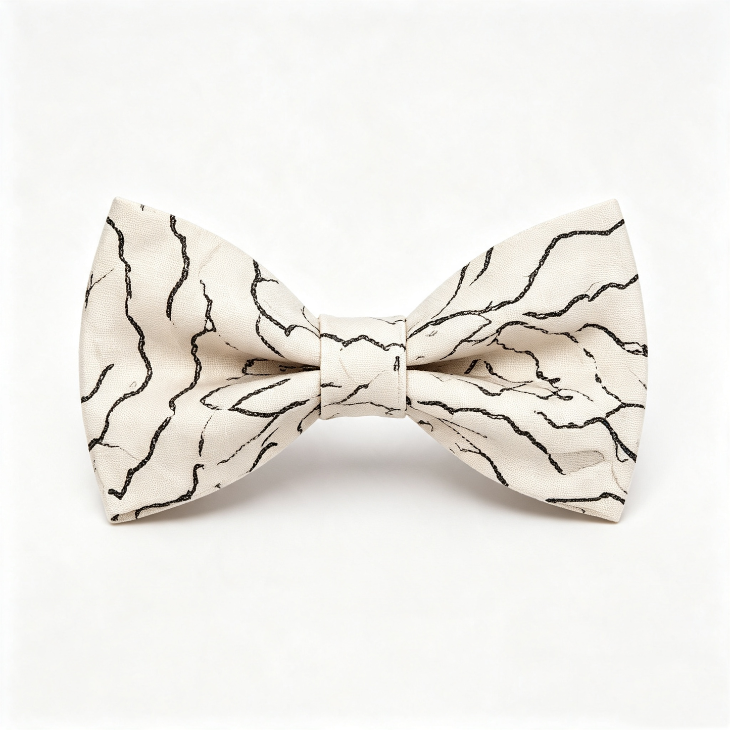 Off White Black Marble Vein Pre Tied Bow Tie
