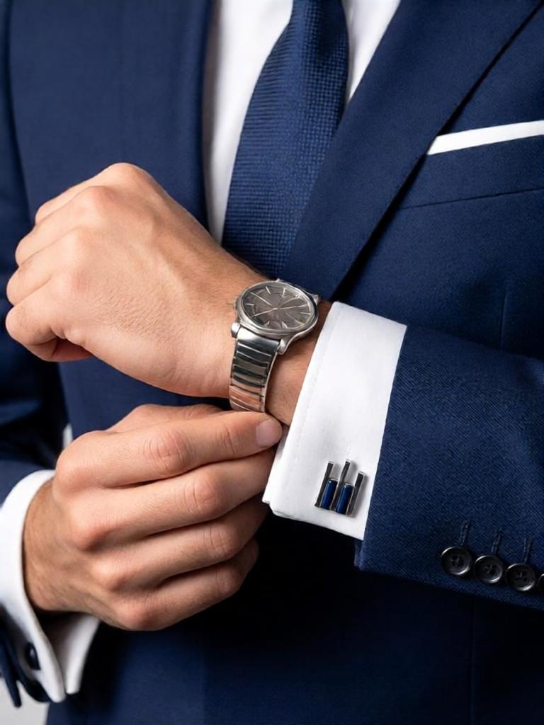 Vertical Bar Navy Crystal Accent Mens Cufflinks