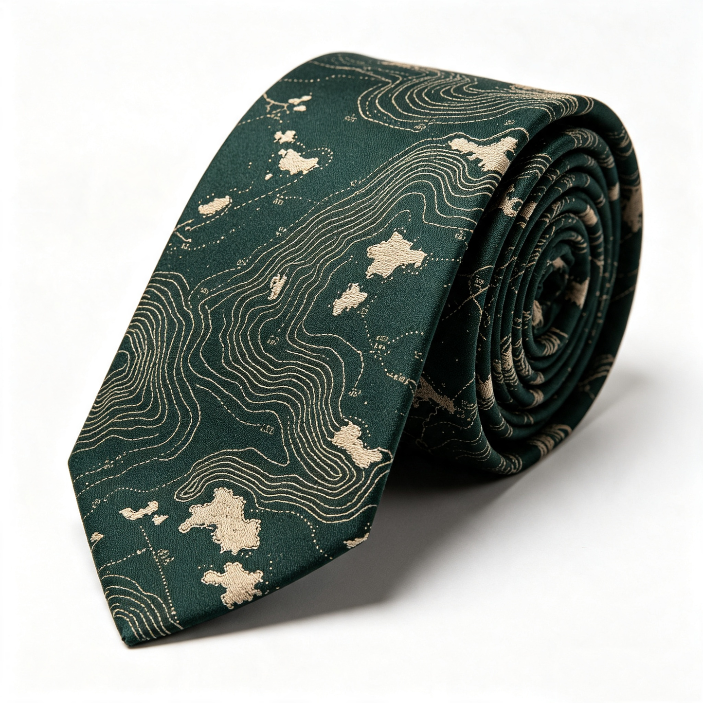 Dark Green Topographic Island Map Necktie