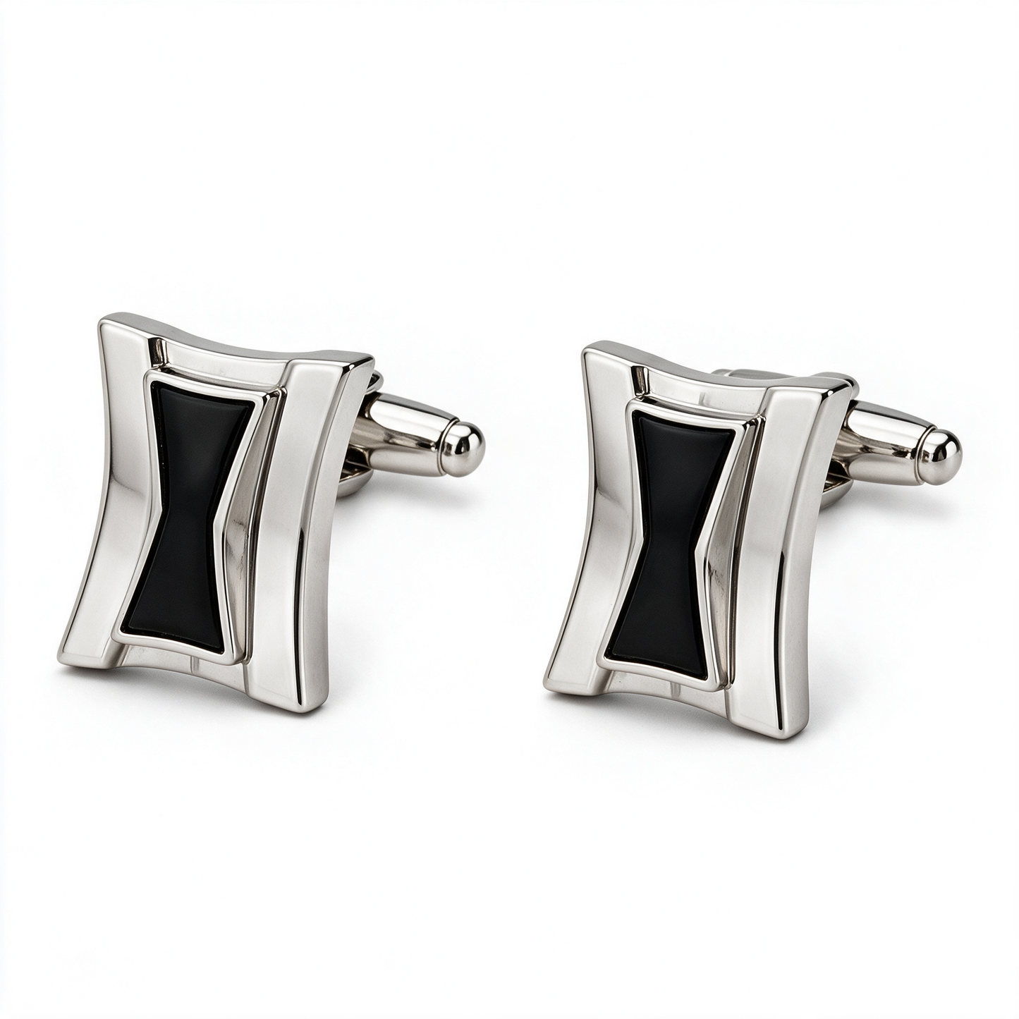 Modern Curved Black Inlay Mens Cufflinks