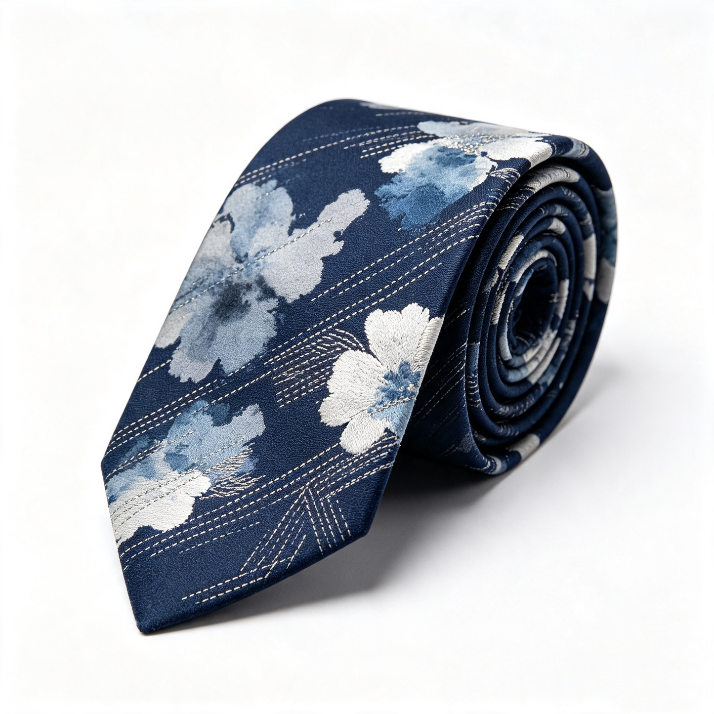 Navy Blue Watercolor Floral Jacquard Necktie
