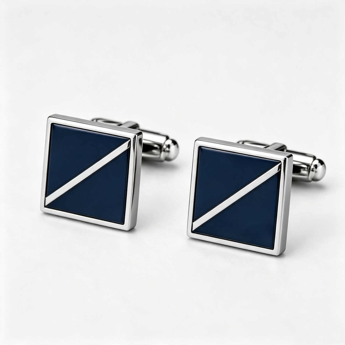 Square Navy Diagonal Stripe Mens Cufflinks