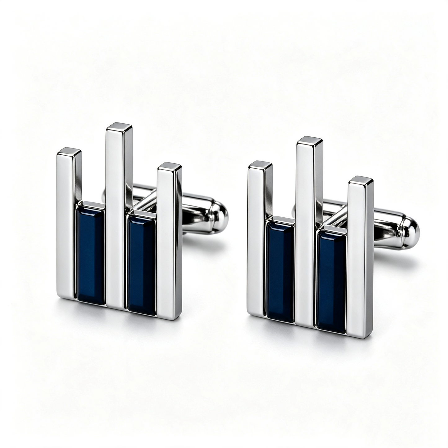 Vertical Bar Navy Crystal Accent Mens Cufflinks