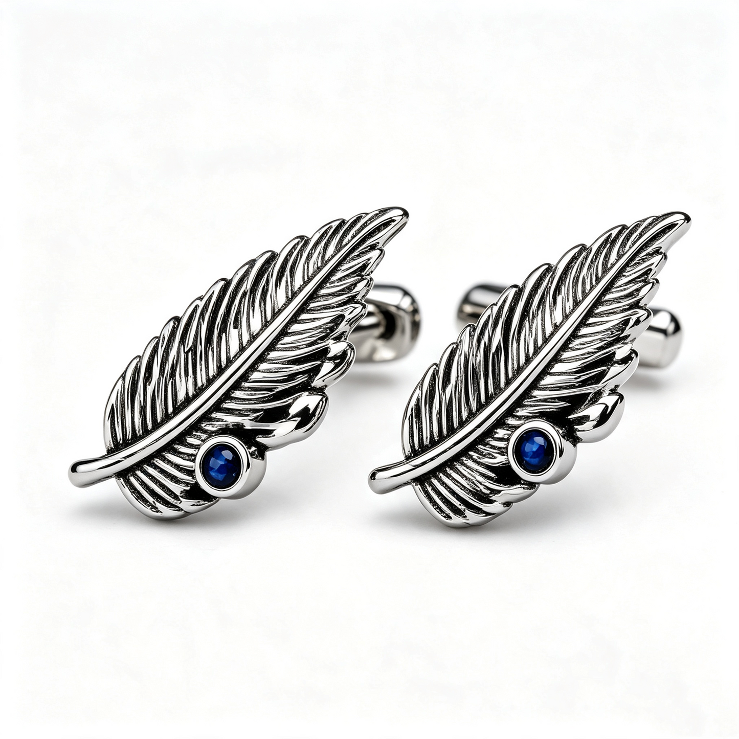 Vintage Feather Blue Crystal Mens Cufflinks