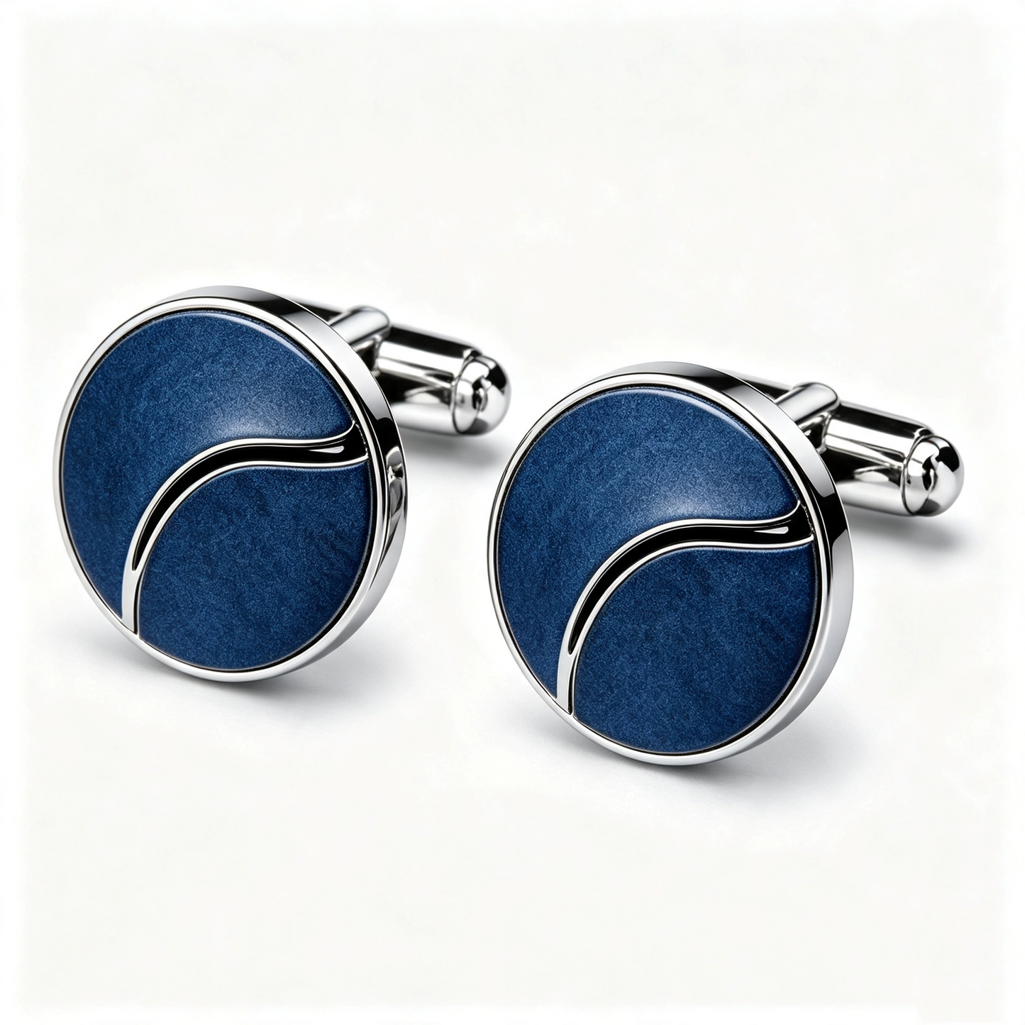 Round Curved Navy Enamel Mens Cufflinks