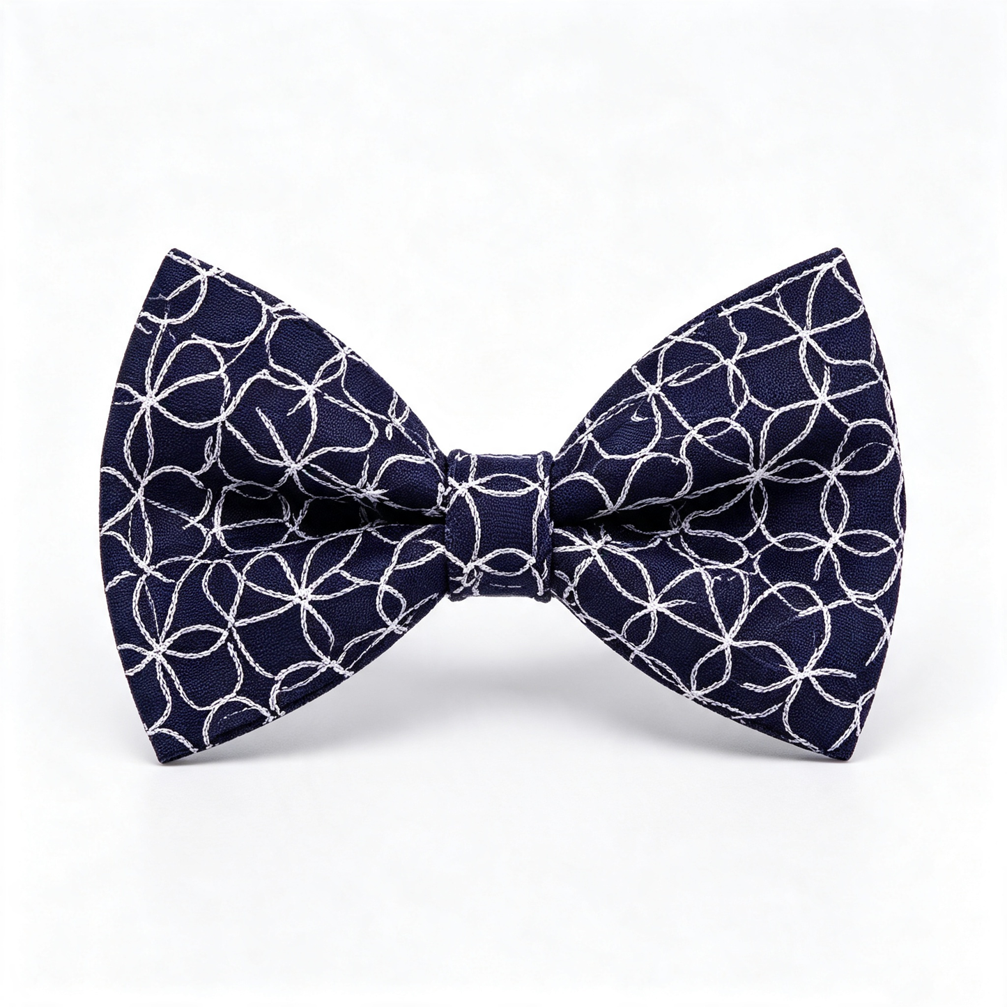 Navy White Outline Floral Pre Tied Bow Tie