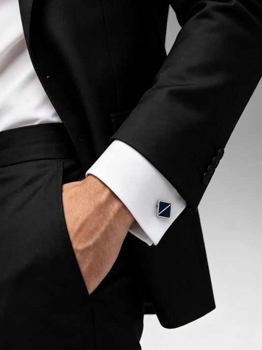Square Navy Diagonal Stripe Mens Cufflinks