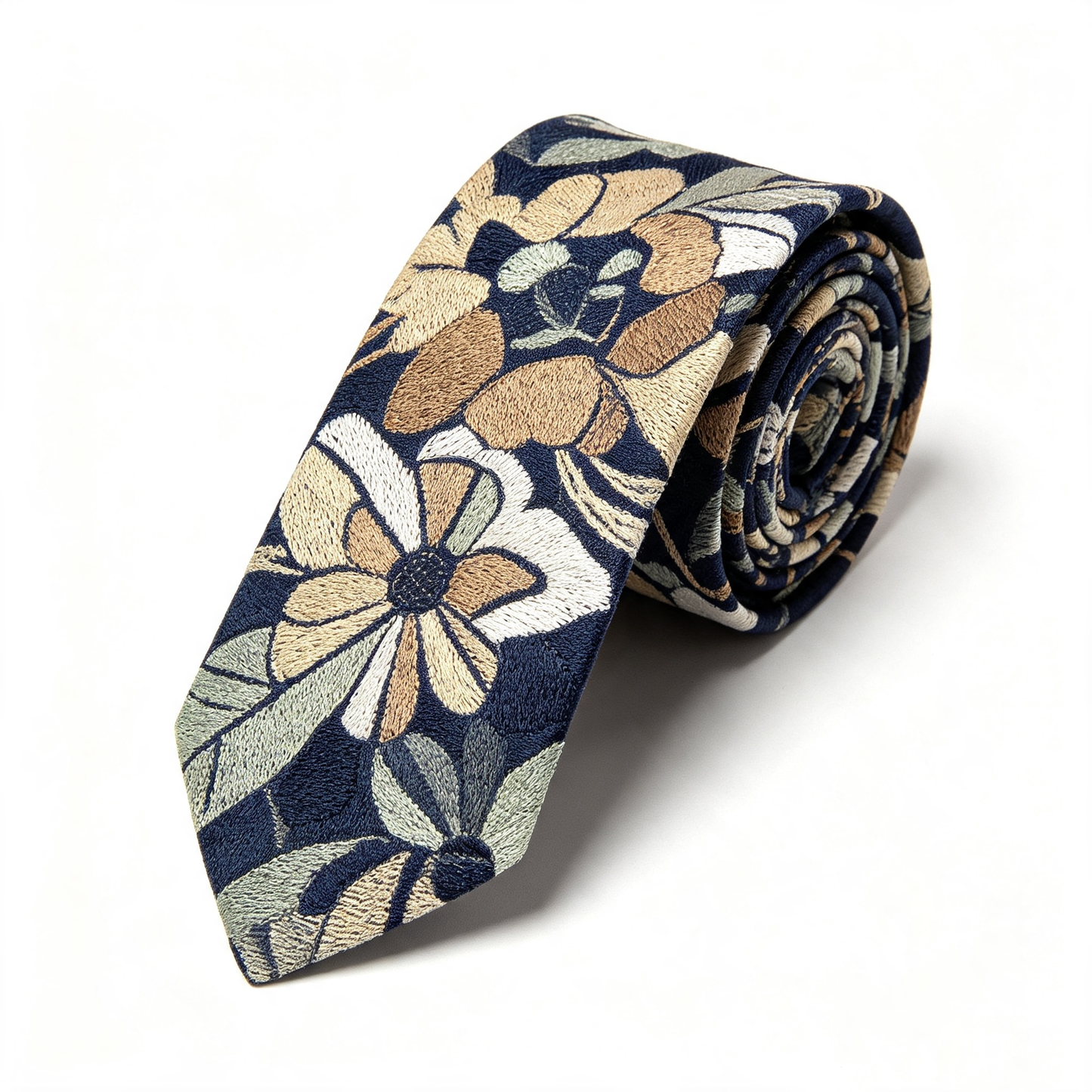 Vintage Navy Floral Woven Necktie