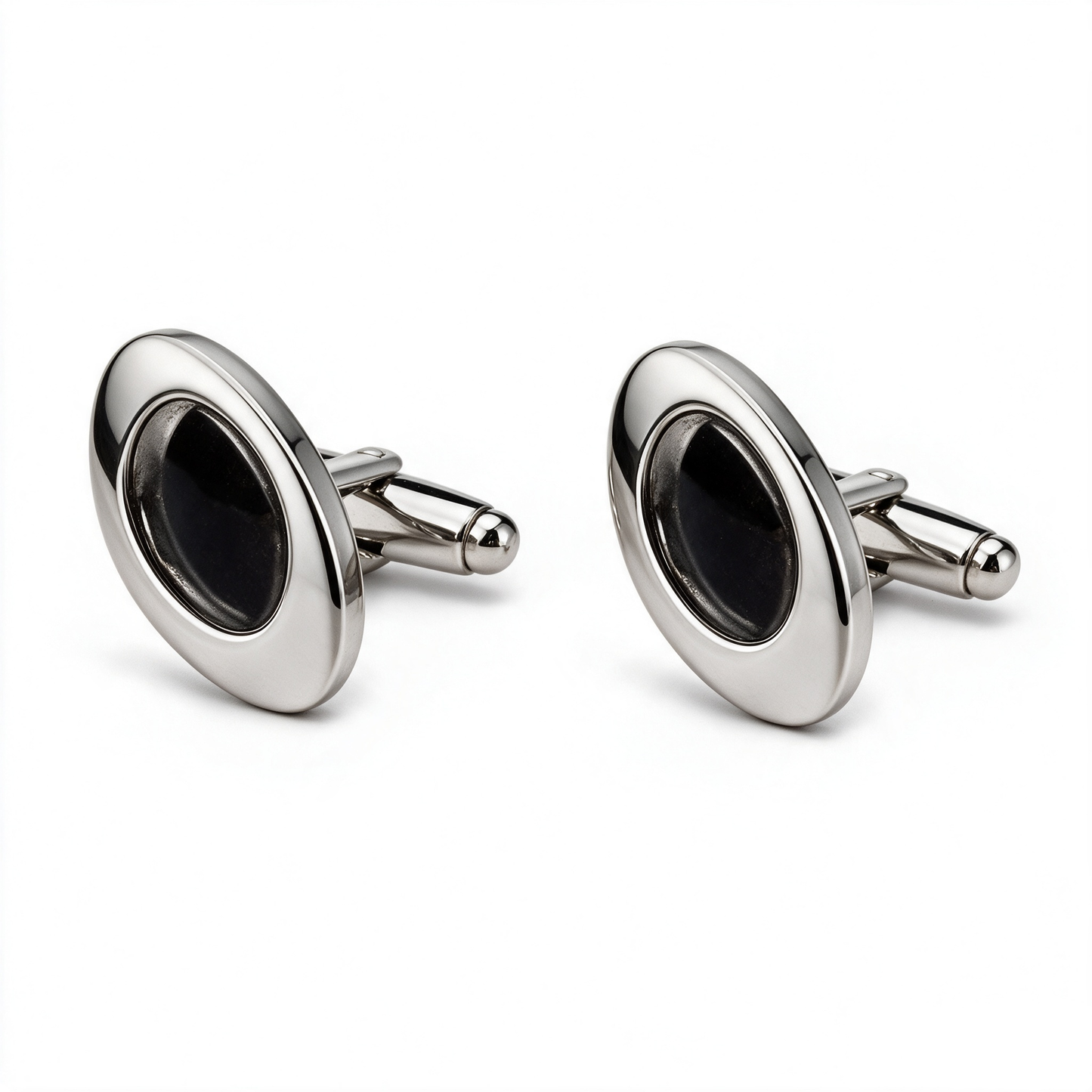Silver Oval Black Inlay Cufflinks