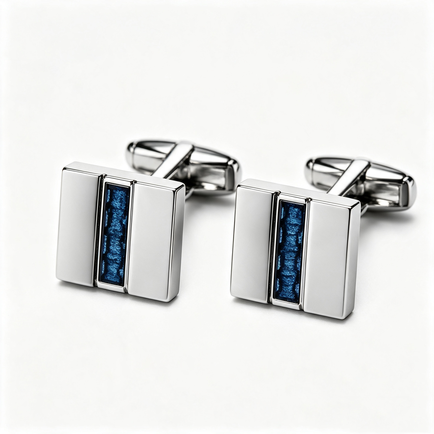Silver Rectangular Blue Textured Inlay Cufflinks