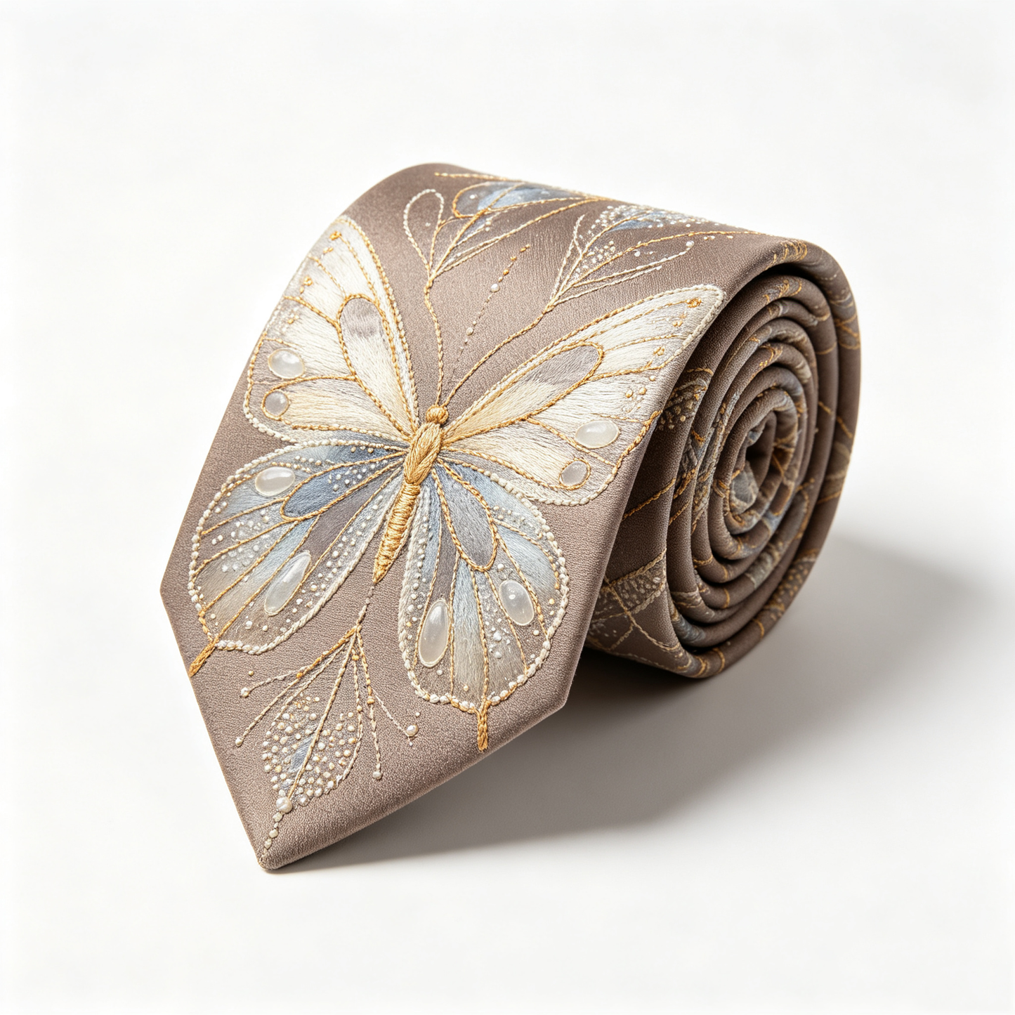Taupe Ornate Butterfly Jacquard Necktie