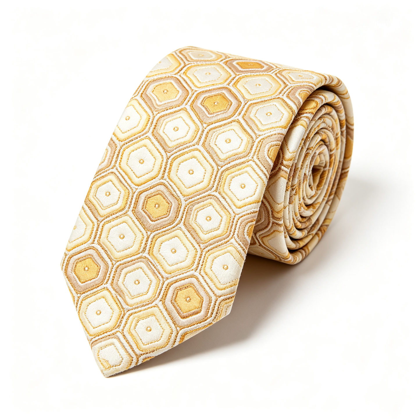 Cream Gold Retro Hexagon Geometric Necktie
