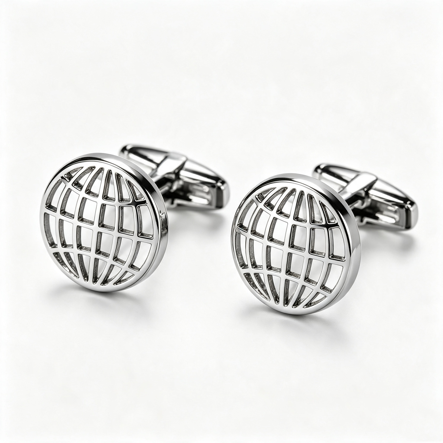 Silver Hollow Globe Cutout Cufflinks
