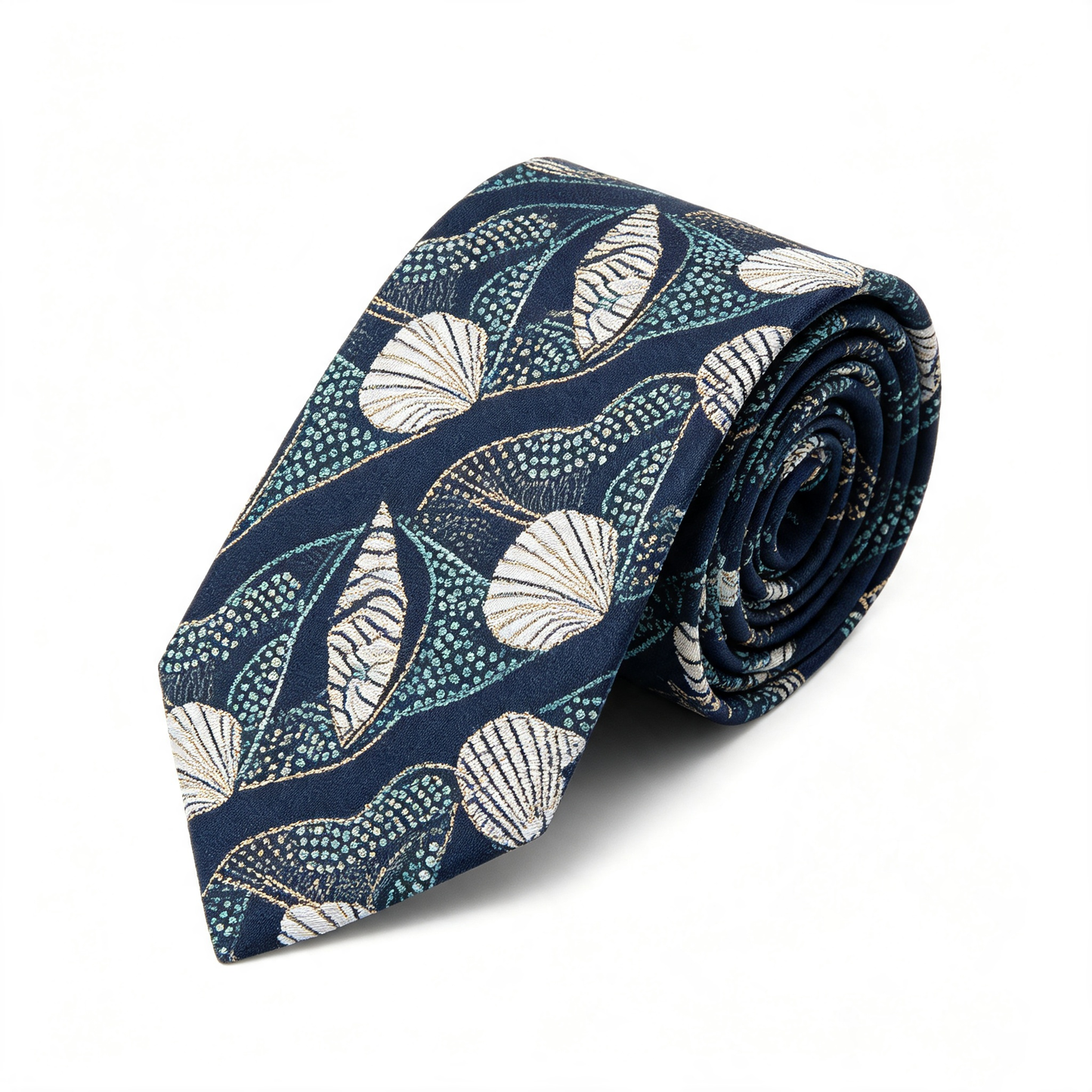 Navy Seashell Motif Woven Necktie
