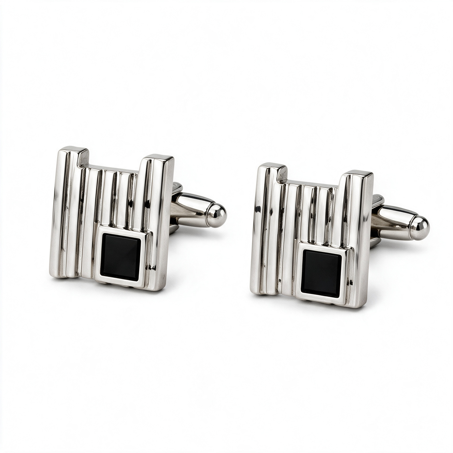 Silver Art Deco Vertical Stripe Cufflinks