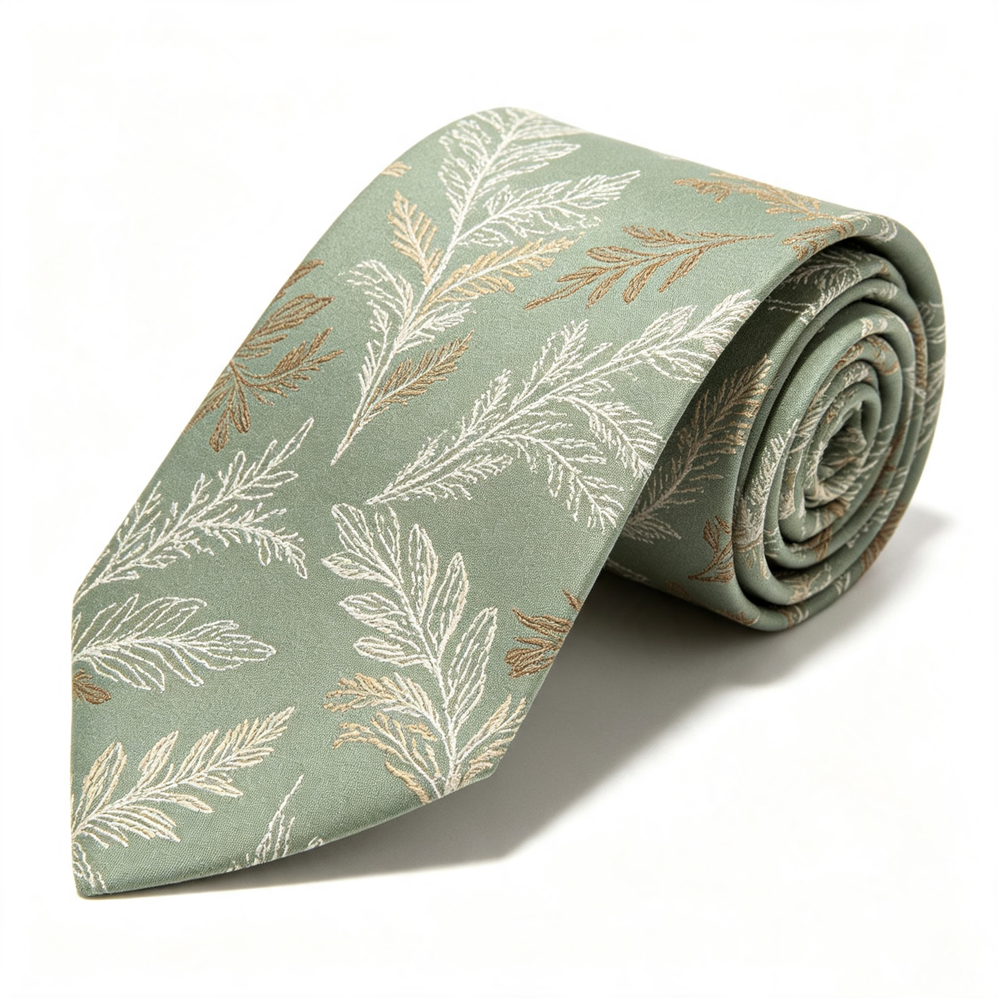 Sage Green Delicate Leaf Sprig Necktie