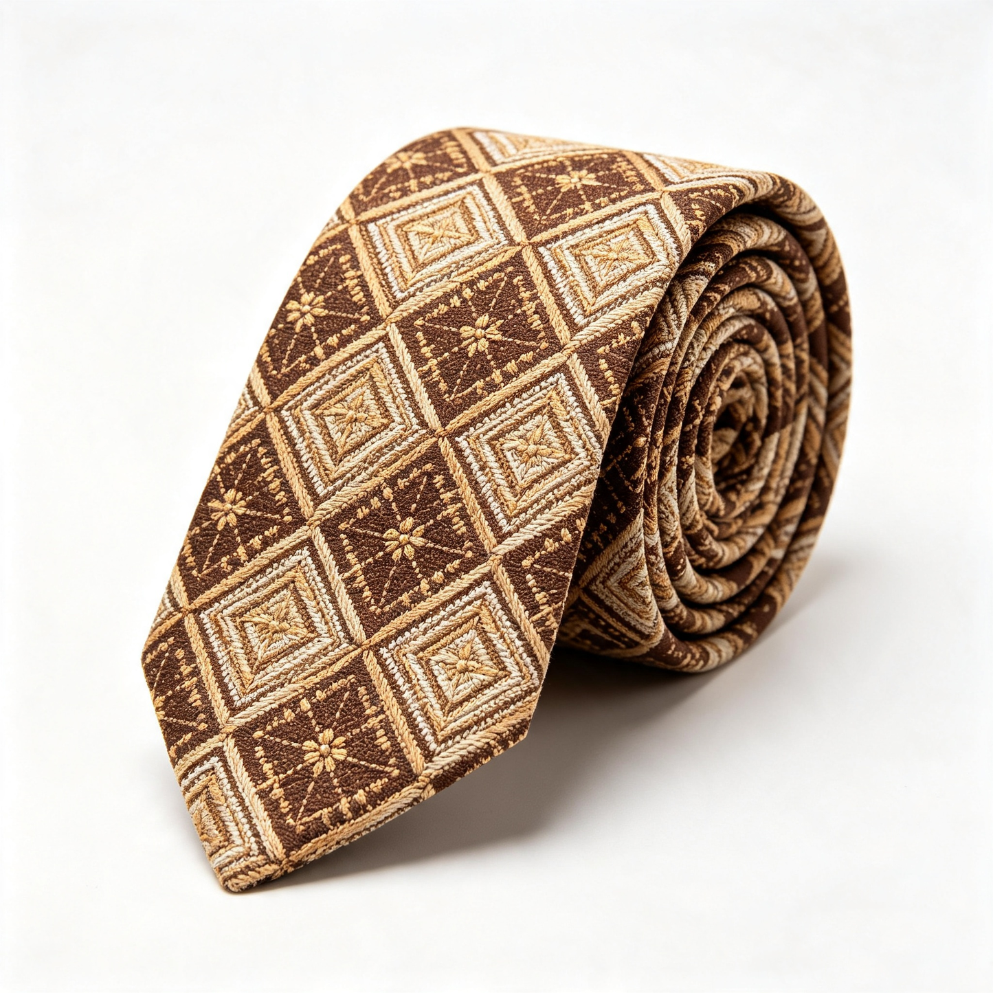 Brown Diamond Geometric Woven Necktie