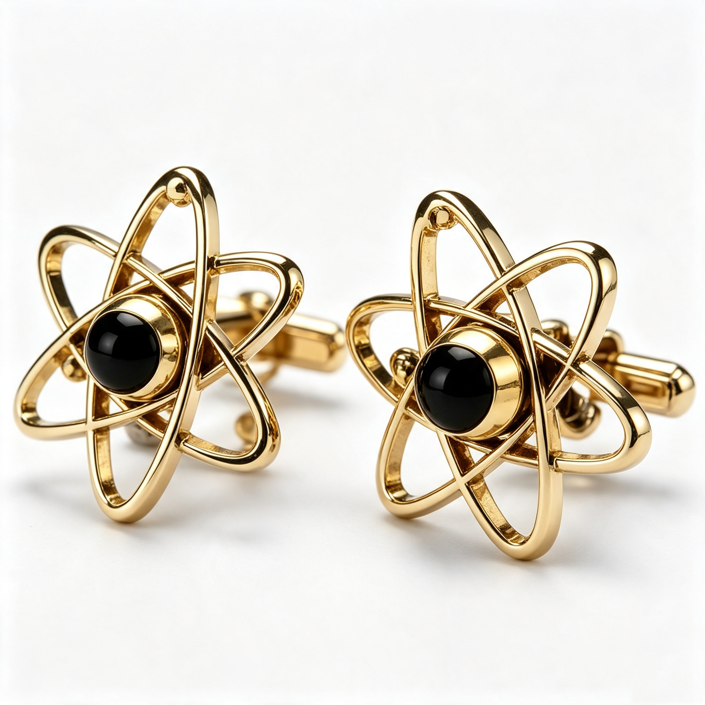 Gold Atom Structure Black Stone Mens Cufflinks