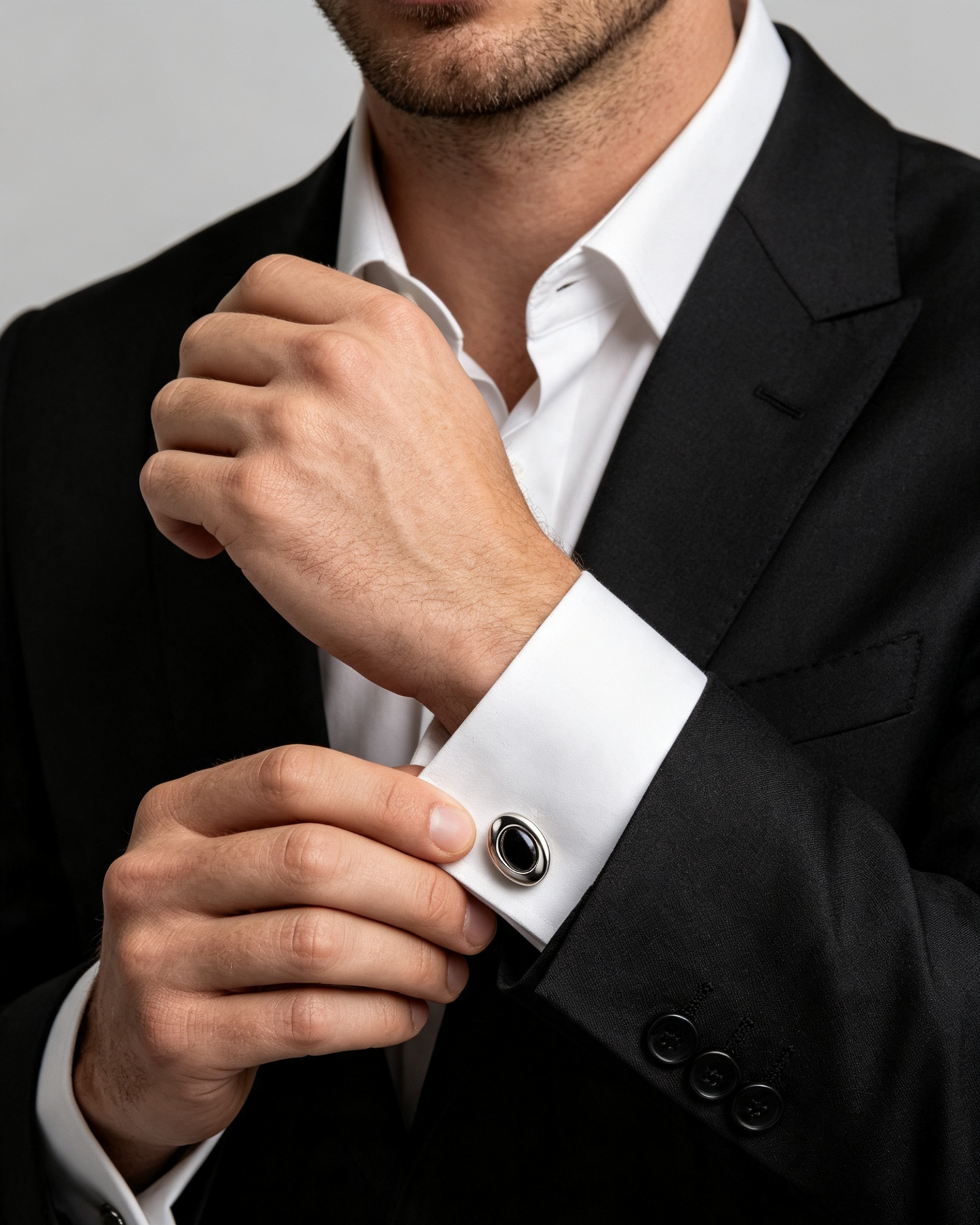 Silver Oval Black Inlay Cufflinks