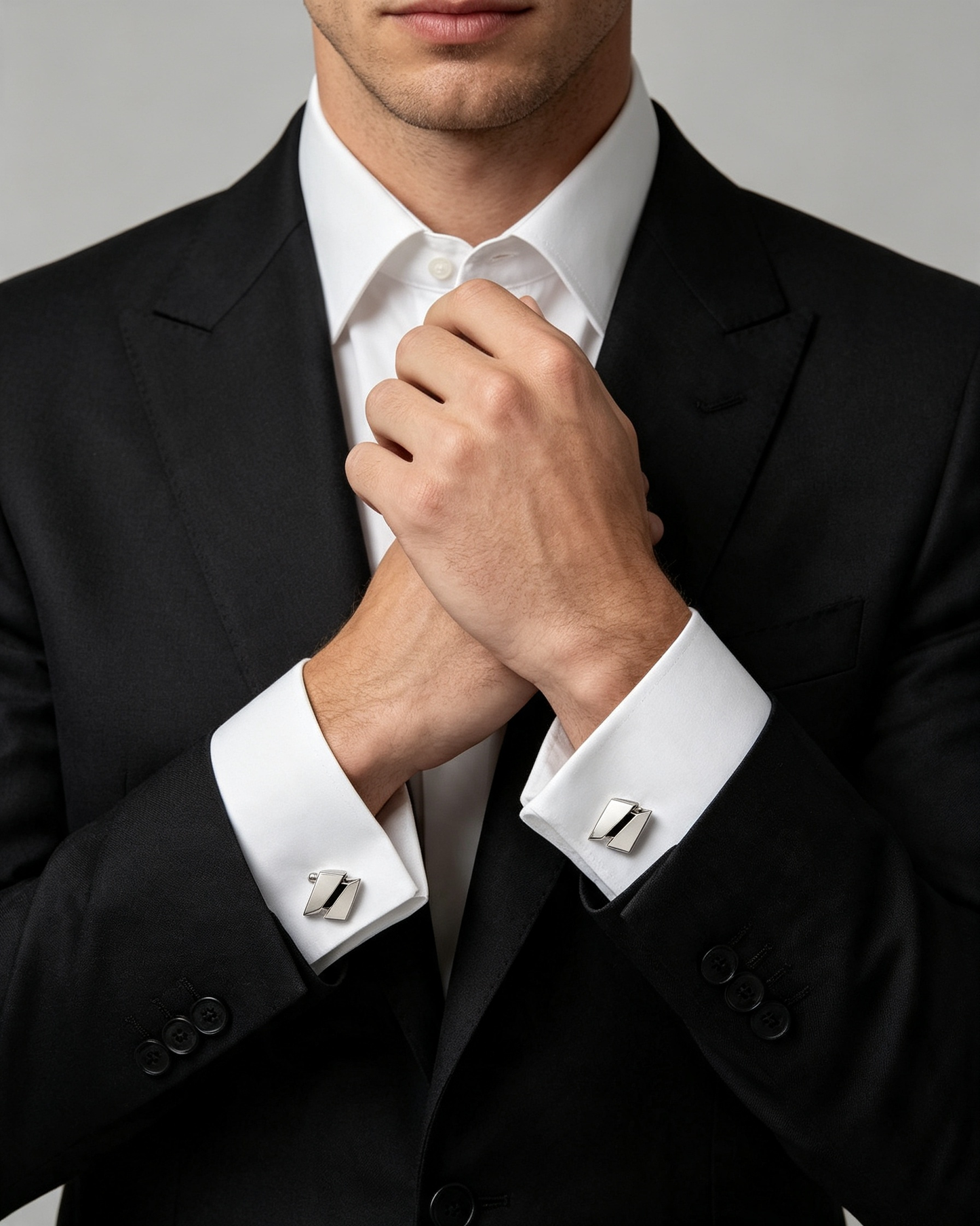 Angular Split Silver Tone Mens Cufflinks