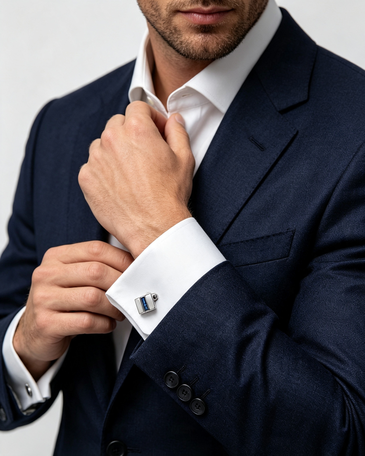 Silver Rectangular Blue Textured Inlay Cufflinks