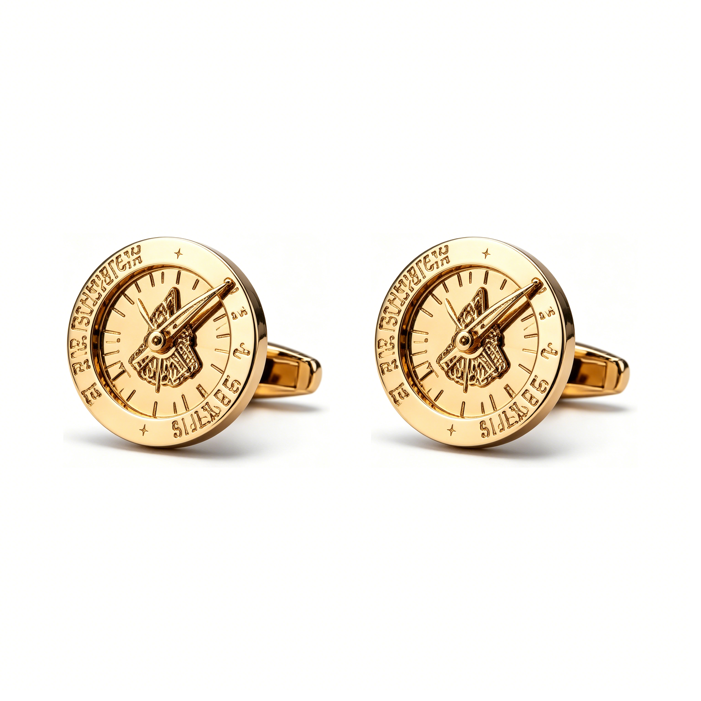 Gold Compass Dial Engraved Cufflinks