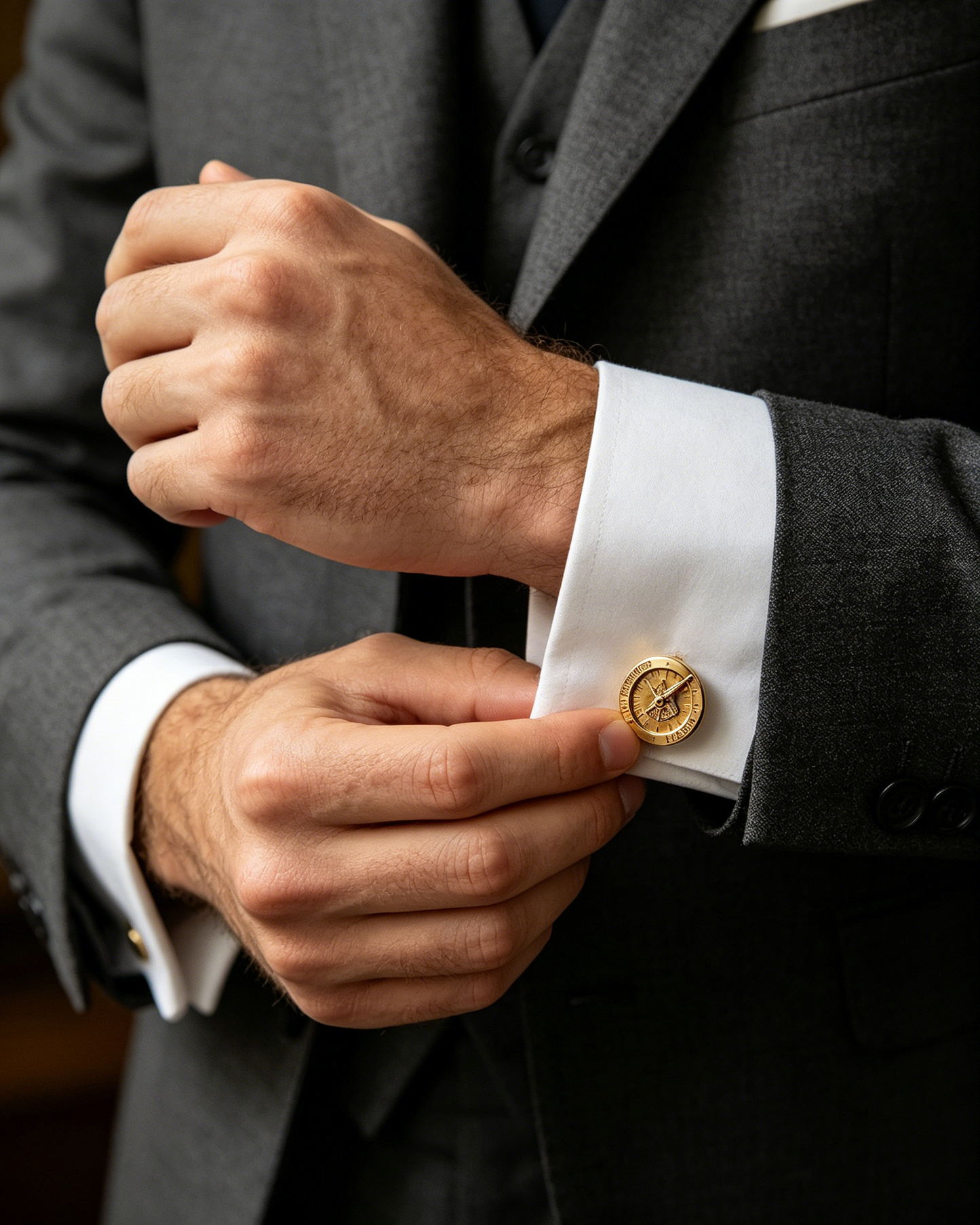 Gold Compass Dial Engraved Cufflinks