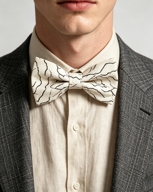 Off White Black Marble Vein Pre Tied Bow Tie