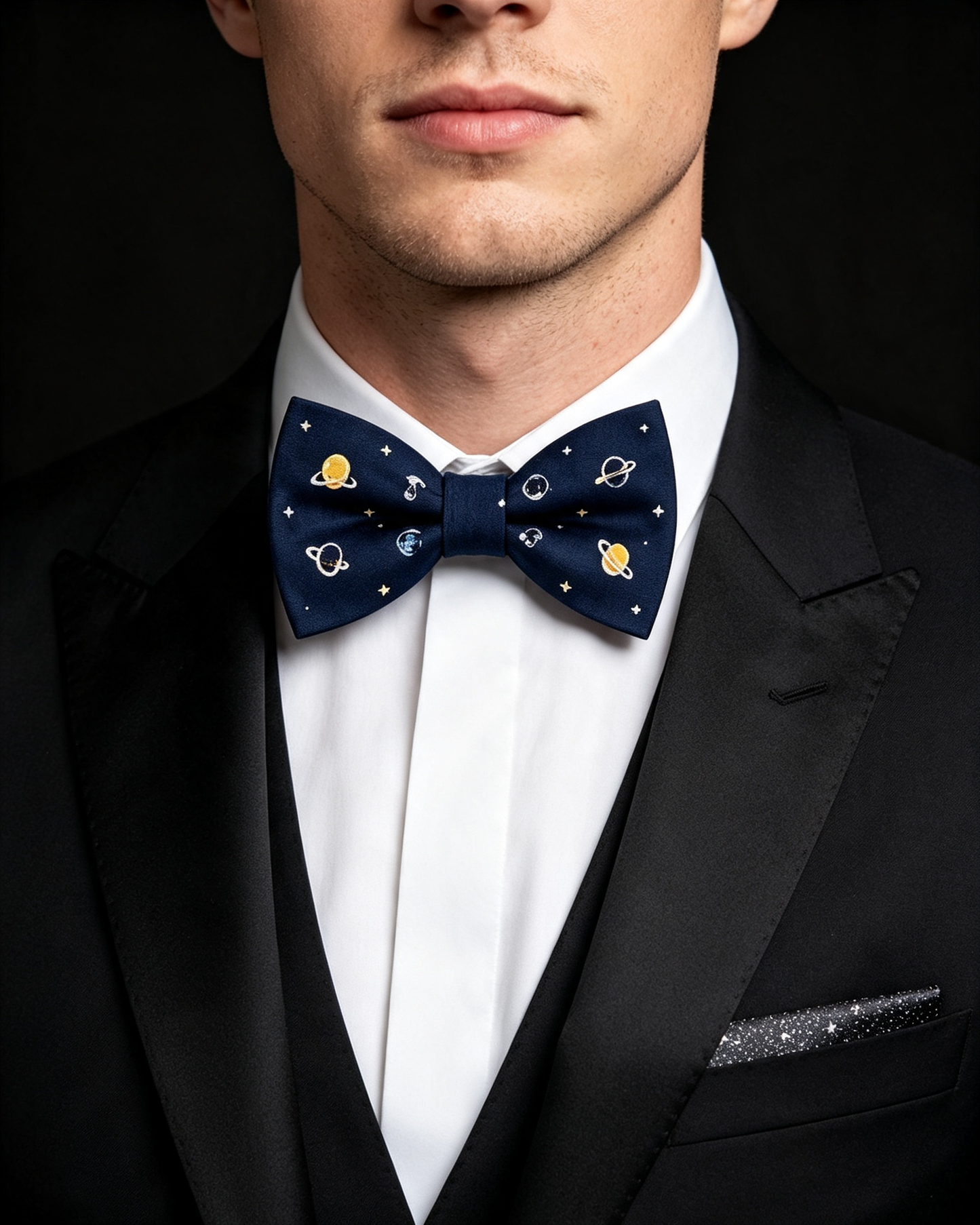 Navy Space Planet Star Pre Tied Bow Tie
