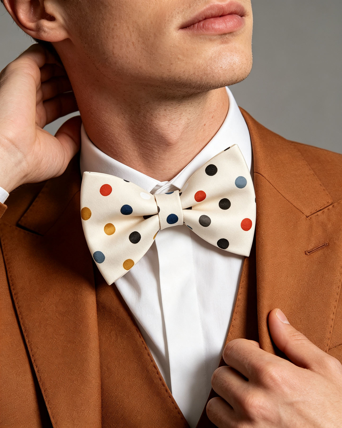 Off White Multi Color Polka Dot Pre Tied Bow Tie