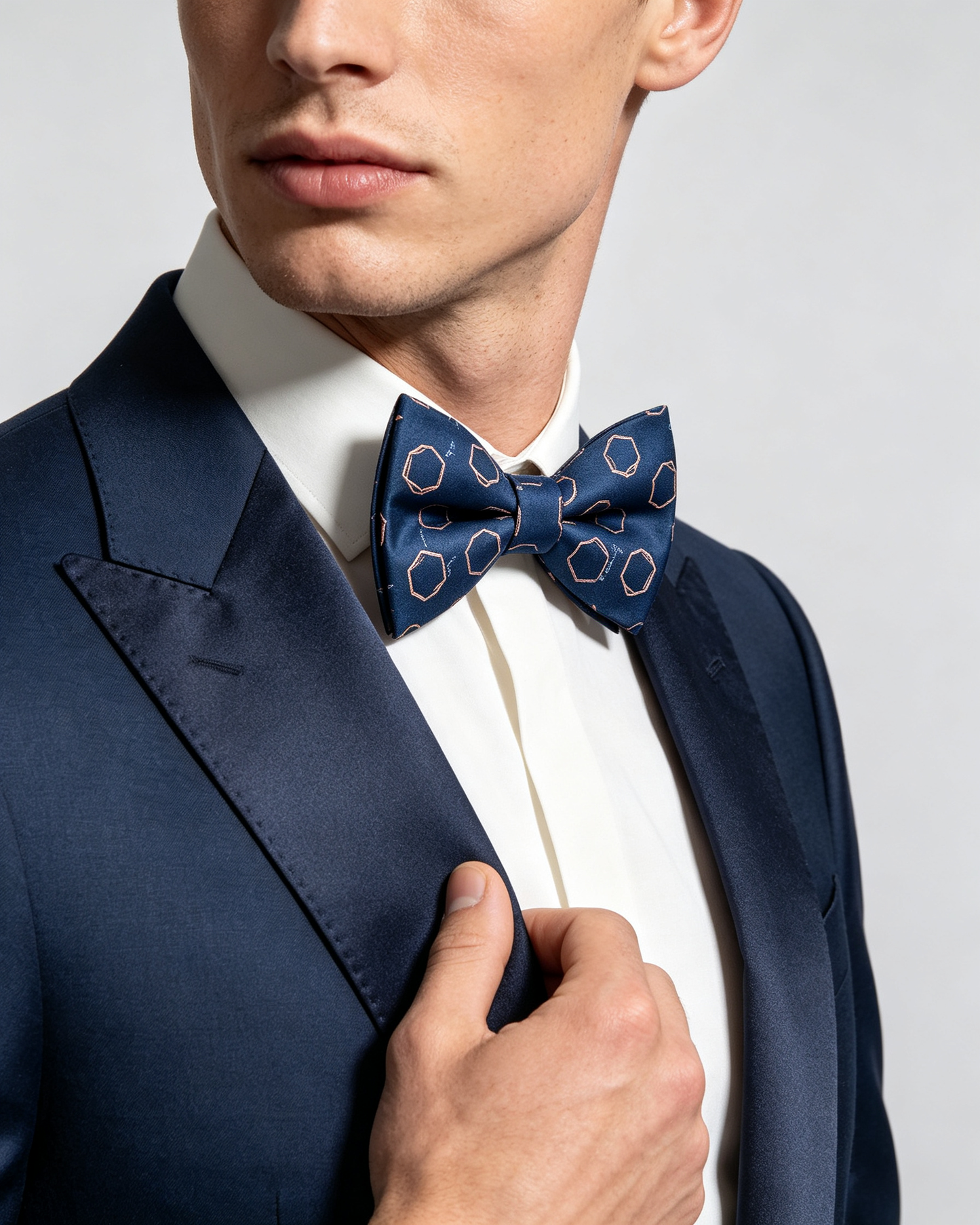 Navy Rose Gold Hexagon Outline Pre Tied Bow Tie