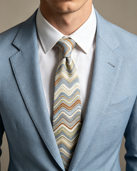 Multicolored Wavy Stripe Jacquard Necktie
