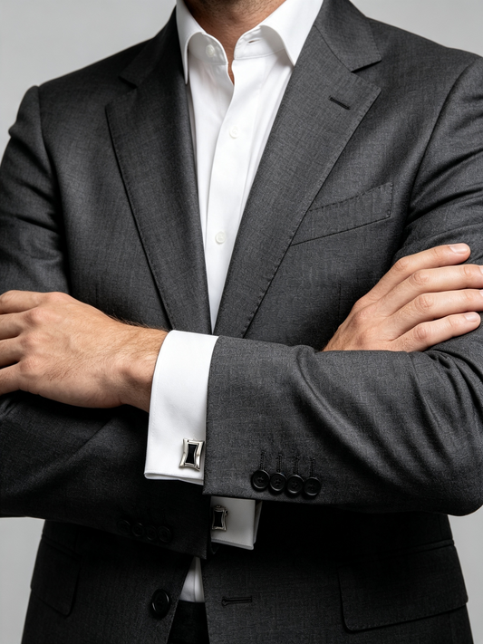 Modern Curved Black Inlay Mens Cufflinks