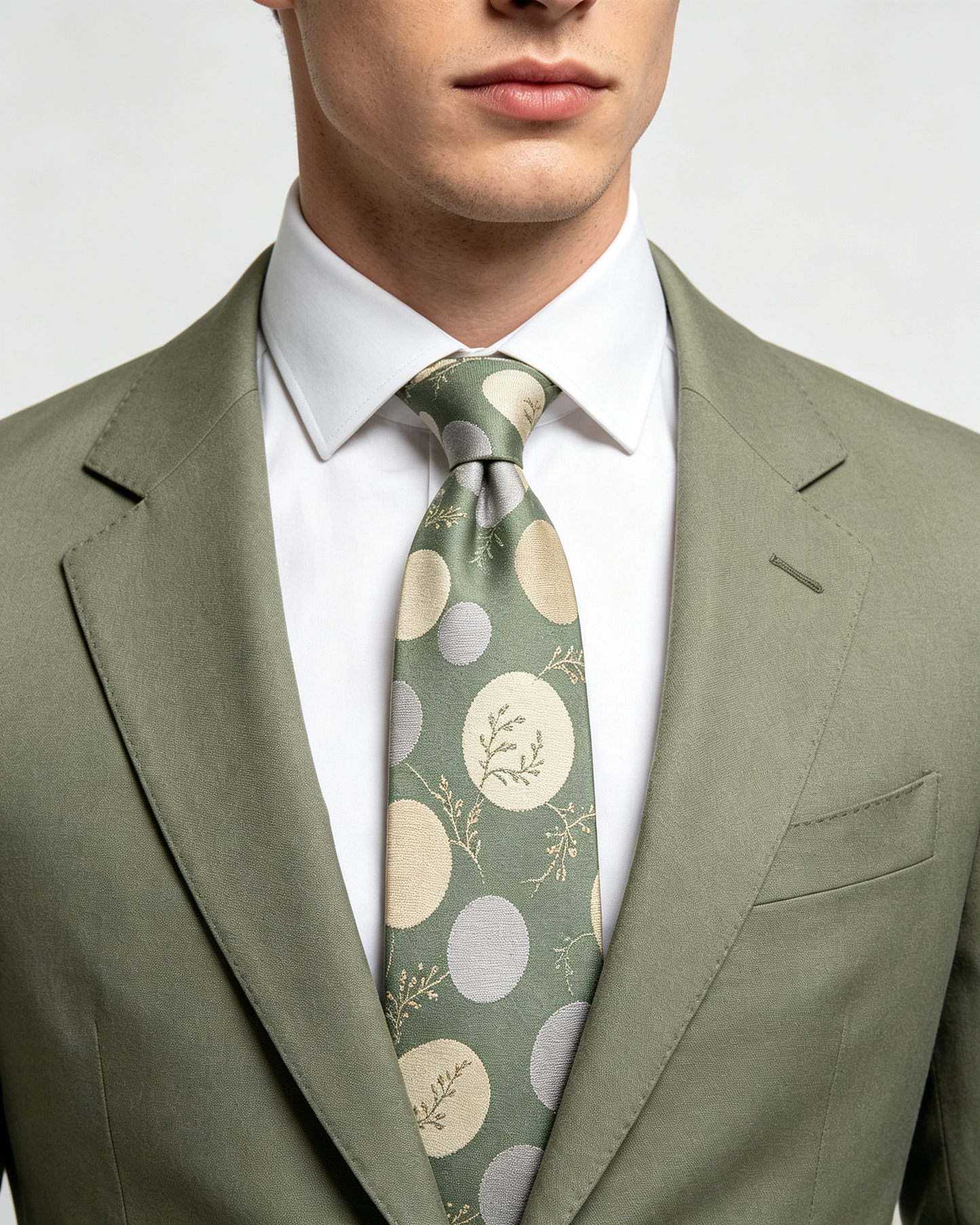 Sage Green Circle Botanical Accent Necktie