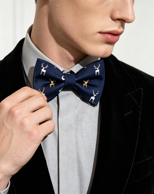 Navy Reindeer Moon Pre Tied Bow Tie