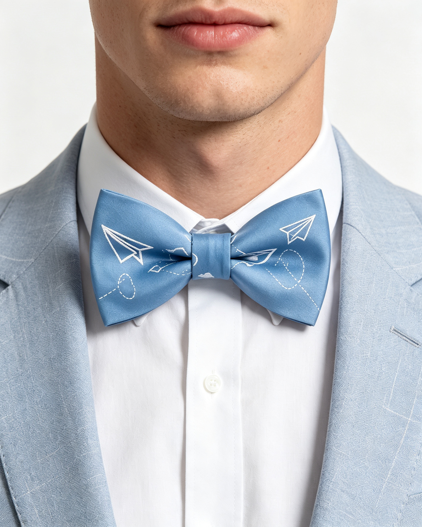 Light Blue Paper Plane Pre Tied Bow Tie