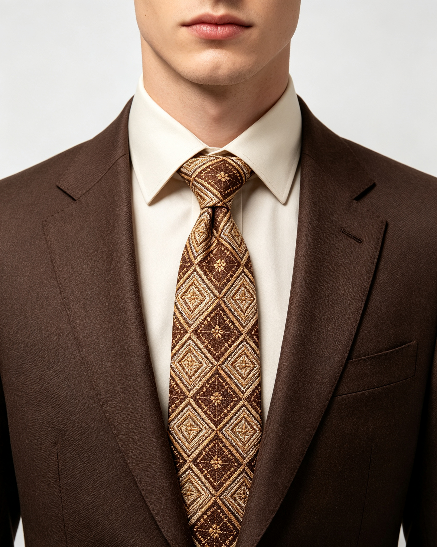 Brown Diamond Geometric Woven Necktie