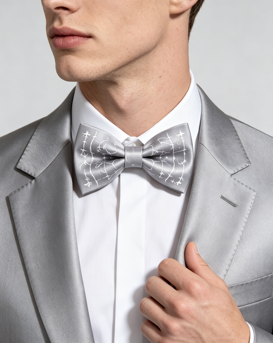 Grey White Abstract Sketch Pre Tied Bow Tie