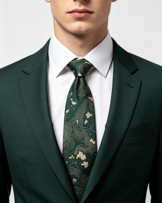 Dark Green Topographic Island Map Necktie