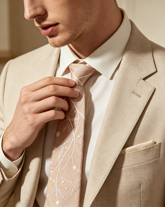 Blush Beige Abstract Botanical Line Necktie