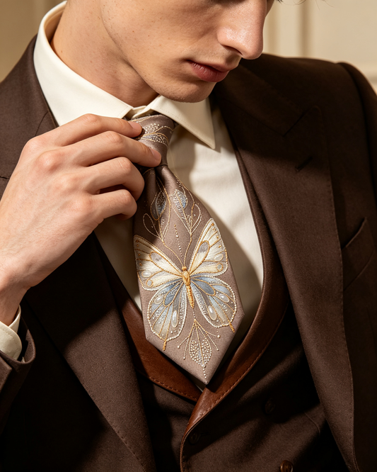 Taupe Ornate Butterfly Jacquard Necktie