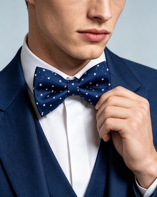 Navy Tiny White Star Pre Tied Bow Tie