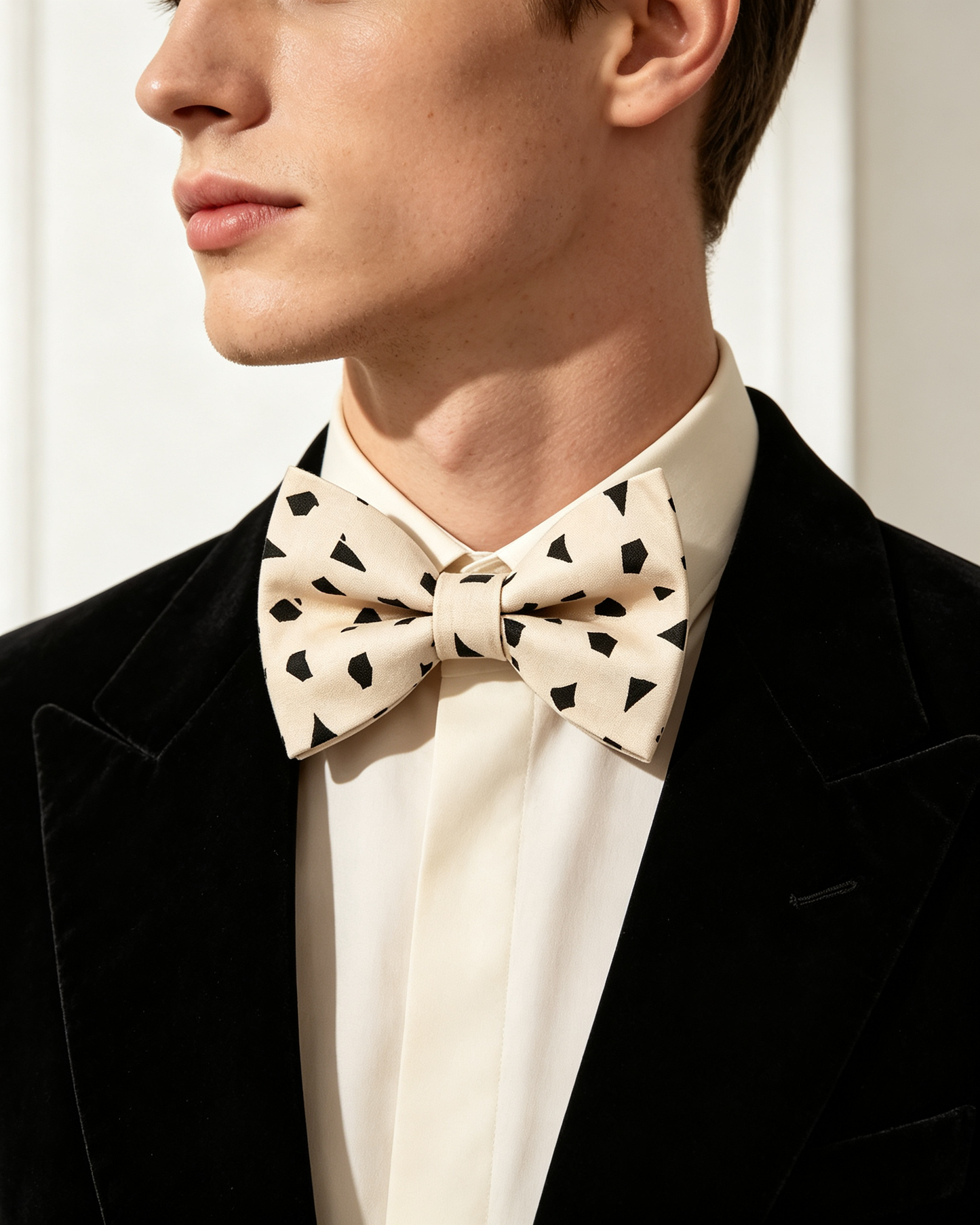 Beige Black Terrazzo Fragment Pre Tied Bow Tie