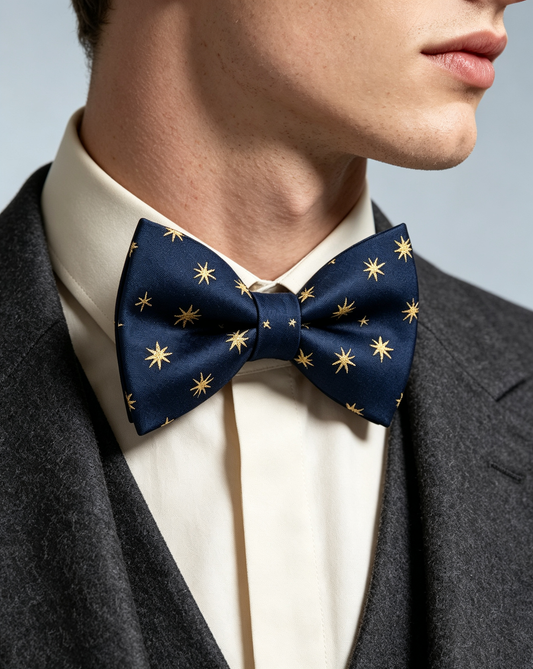 Navy Gold Burst Star Pre Tied Bow Tie