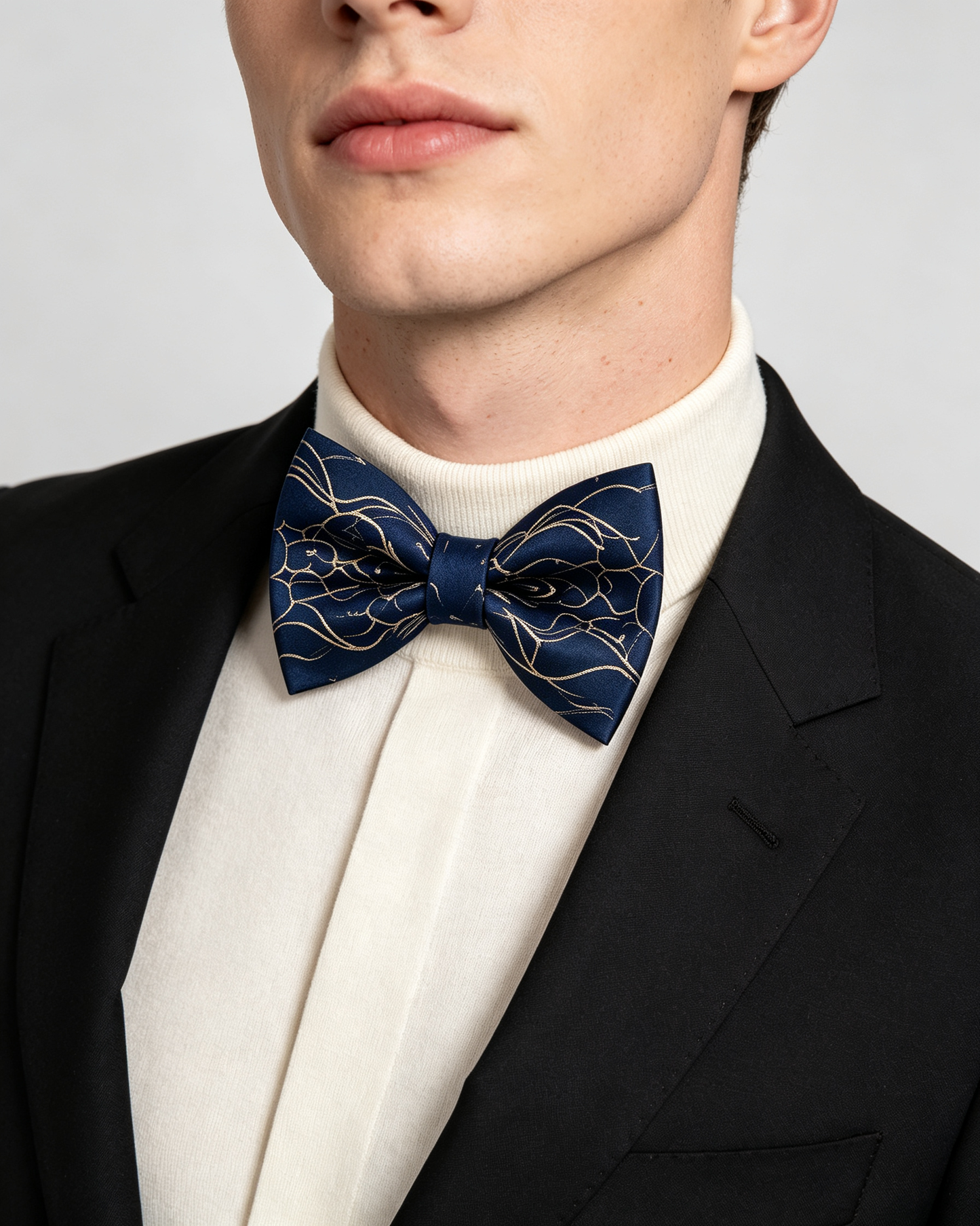Navy Gold Floral Line Art Pre Tied Bow Tie