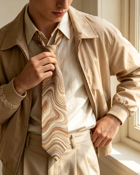 Earth Tone Marbled Swirl Jacquard Necktie